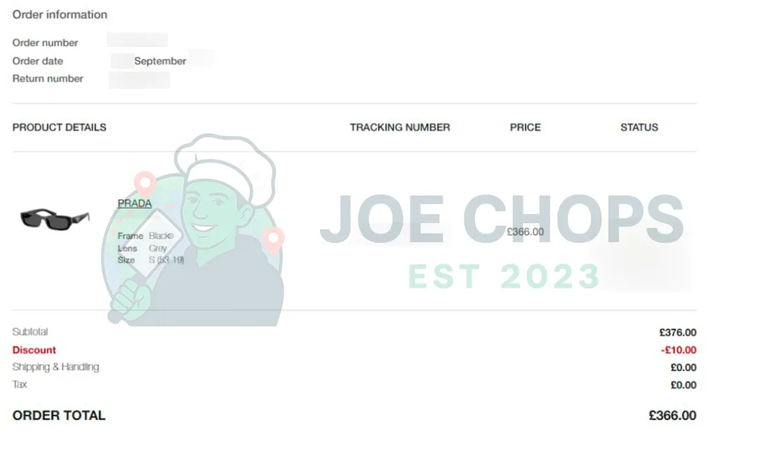 Sunglass Hut Order Success